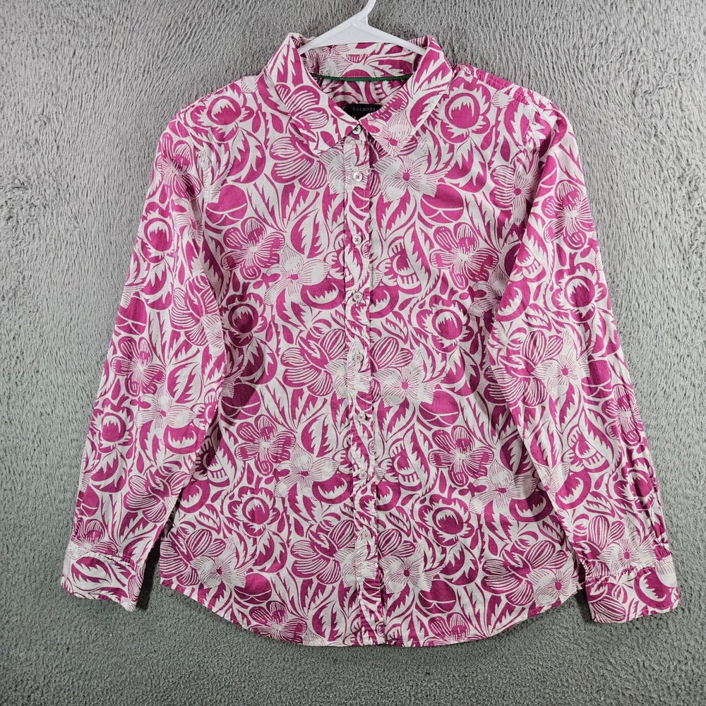 Talbots Pink White‎ Floral Cotton Button Down Shirt Womens Medium Long Sleeve